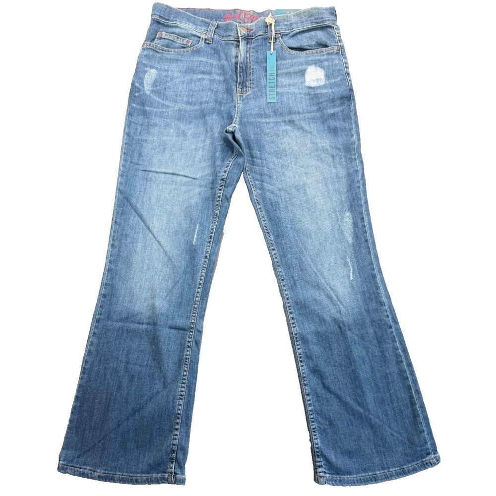 Red Camel Mens 32x30 NWT Edge Cut Bootcut Stretch Distressed Blue Jeans